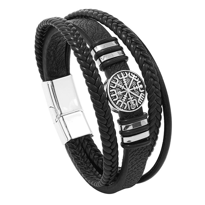 Wholesale Men's Hand Jewelry Versatile Multi-layer Braided Leather Bracelet Textual Compass Leather Wristband