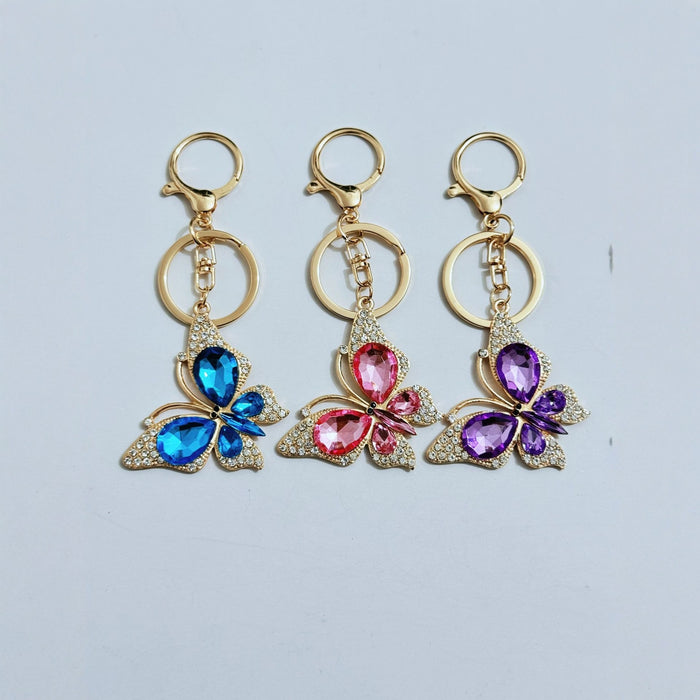 Wholesale Trendy Rhinestone Butterfly Keychain Zinc Alloy Car Key Accessory Gift