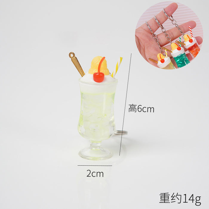 Wholesale Trendy ABS Simulated Fruit Tea Ice Cup Keychain Pendant Decorative Bag Charm Gift MOQ≥5