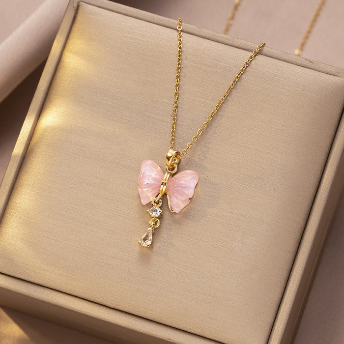 Wholesale Necklace, butterfly tassel, niche, simple, fashionable temperament, titanium steel lock chain