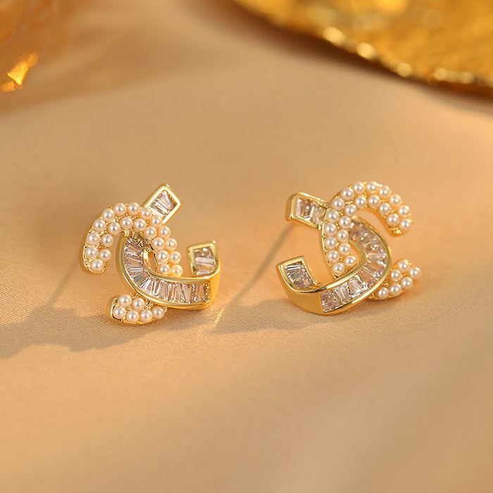 Wholesale Double C Earrings Silver Needle High-End Accessible Luxury Elegant Earrings for Women