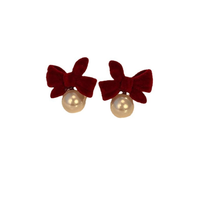 Wholesale  wine red velvet rose pearl earrings  earrings