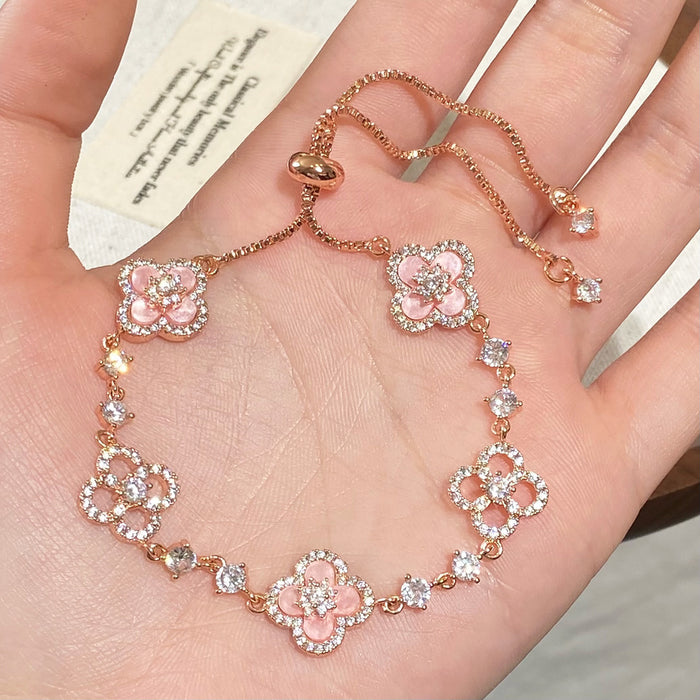 Wholesale Pink four-leaf clover necklace,  earrings,  and bracelet