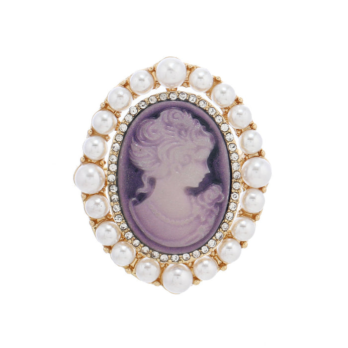 Wholesale New Oval Pearl Beauty Head Brooches Women' s Embossed Figure Pin