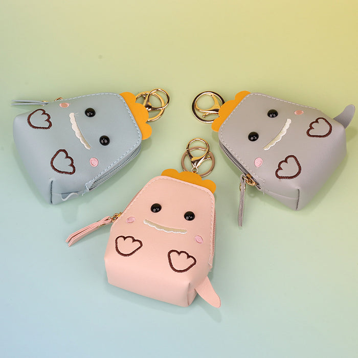 Wholesale PU Leather Cartoon Dinosaur Coin Purse Keychain Card Holder Earphone Case Student Gift
