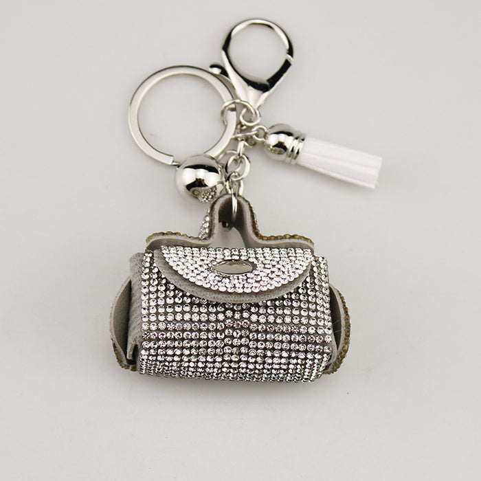 Wholesale Artificial Crystal Bag Charm Keychain With Rhinestone Tassel Stylish White Pendant For DIY Accessory And Boutique Resale