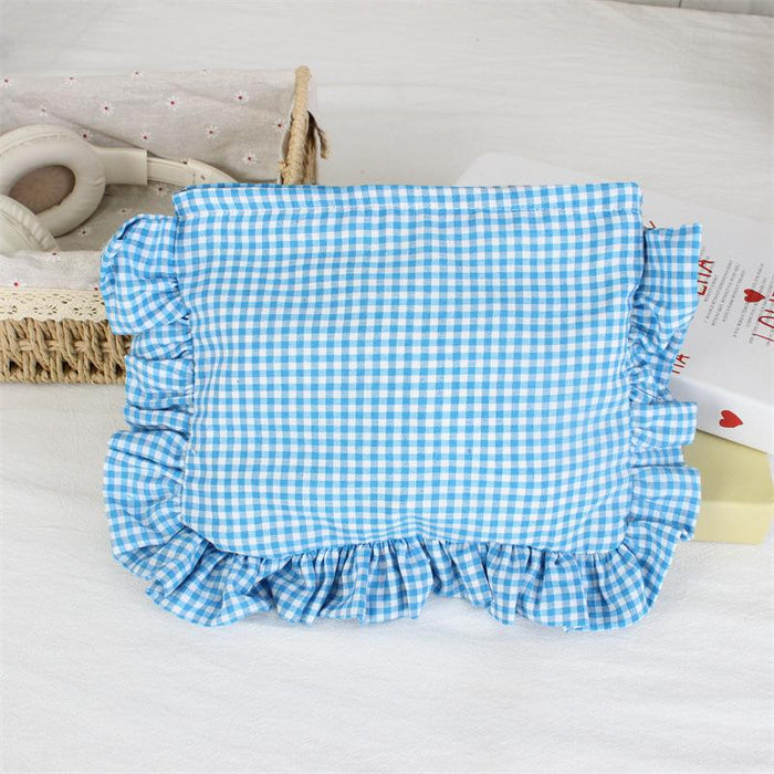 Wholesale Yellow Gingham Ruffle Trim Makeup Bag Large Capacity Portable Cosmetic Organizer For Everyday Use And Boutique Resale