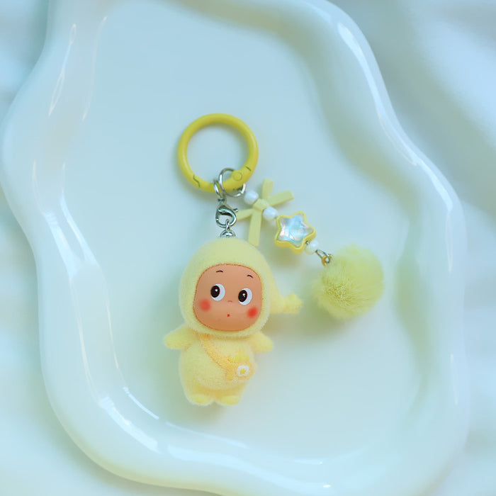 Wholesale Cartoon flocking star keychain doll pendant mobile phone cute grain pendant plush doll decoration