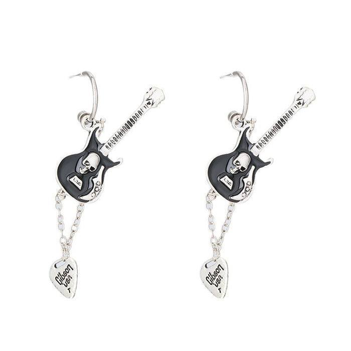 Wholesale Black Guitar Long Love Pendant Alloy Earrings JDC-ES-QingH016