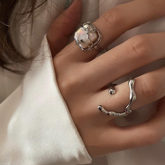 Wholesale Retro pearl ring, female personality trend, square opening ring, personality temperament, index finger