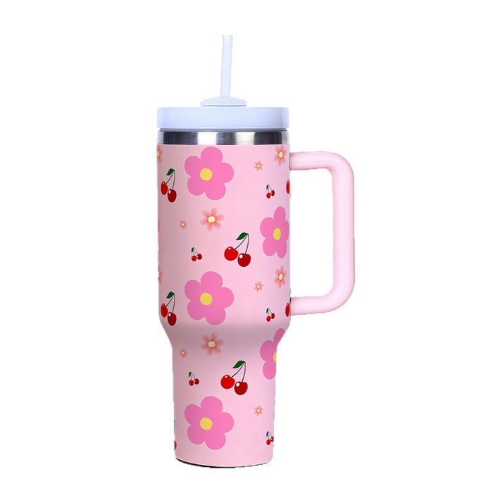 Wholesale Cross-Border 40oz Second Generation Car Cup Large Capacity Cup Cold Stainless Steel Thermos Cup Outdoor Cherry Strawberry Ice Cup