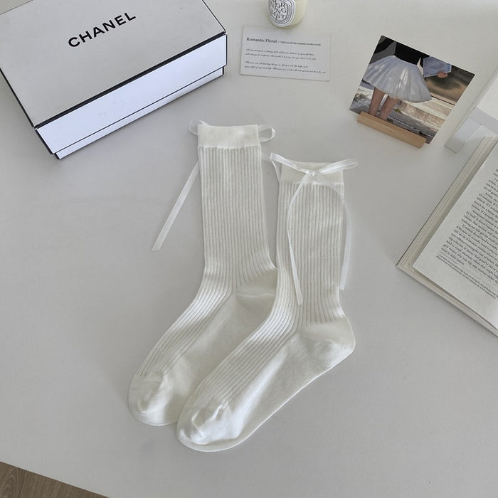 Wholesale Ribbon bow socks, thin mesh breathable hollow socks