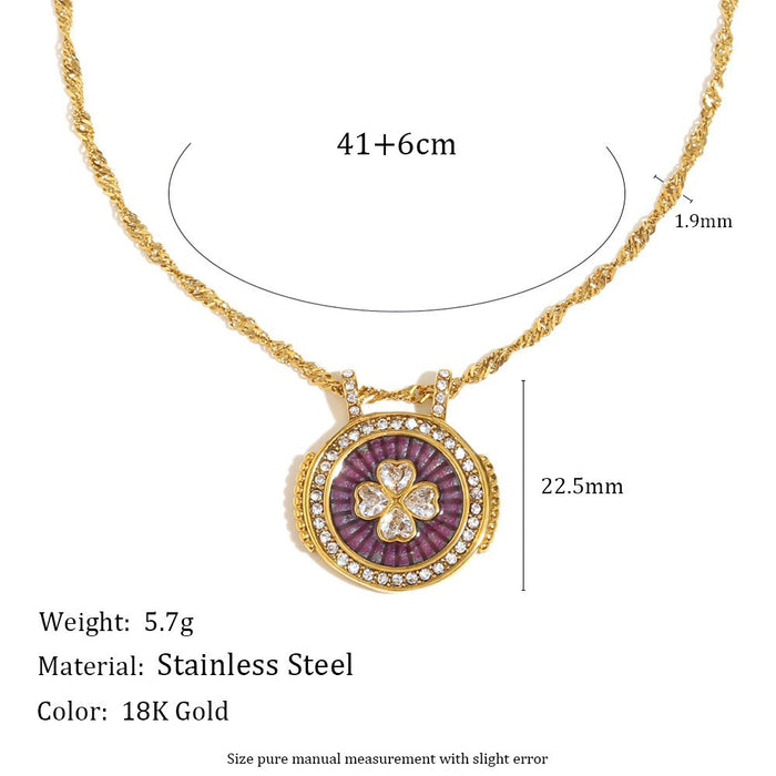 Wholesale Stainless steel jewelry trendy gold plated tarot card square pendant with dripping oil round flower necklace