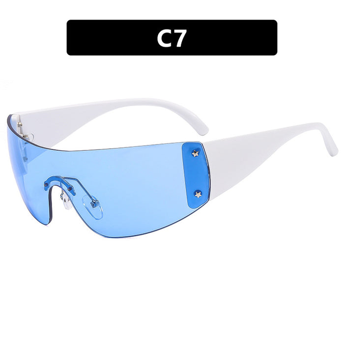 Wholesale Frameless one-piece sunglasses, pentagram sunglasses, sports glasses
