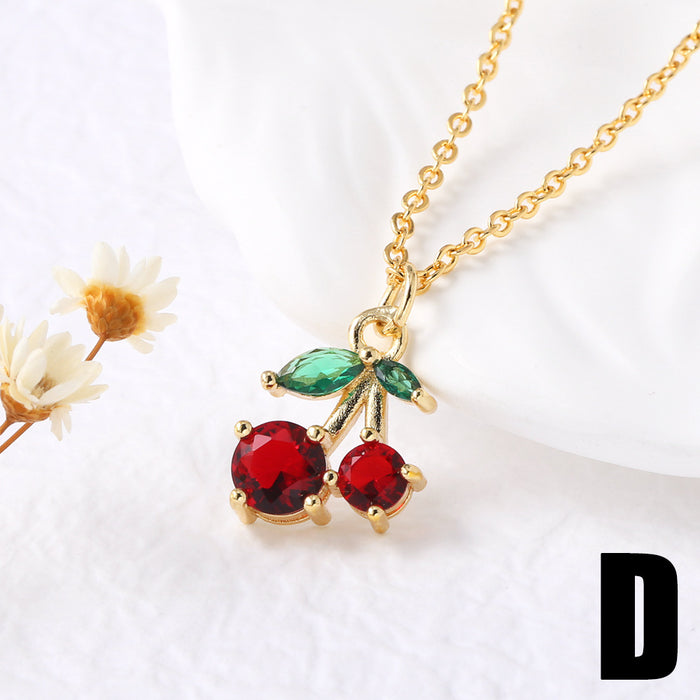 Wholesale Jewelry  Fruit Cherry Pendant Necklace Women Gold Plated Oil Drop Collarbone Chain