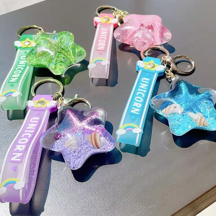 Wholesale Acrylic Starfish Oil Quicksand Bottle Cartoon Keychain JDC-KC-RunX016