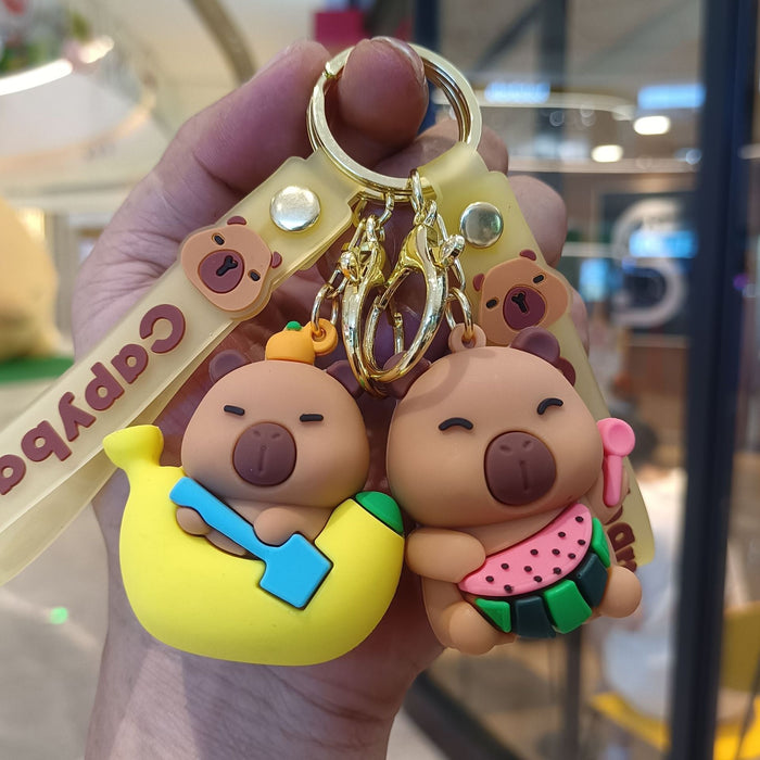 Wholesale Capibala keychain pendant, summer cute fruit doll, student backpack, keychain gift wholesale