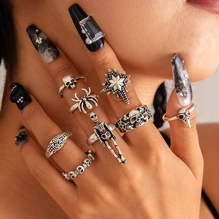 Wholesale Dark Heart 9-Piece Ring Set Punk Style Fashion Jewelry Accessory MOQ≥2