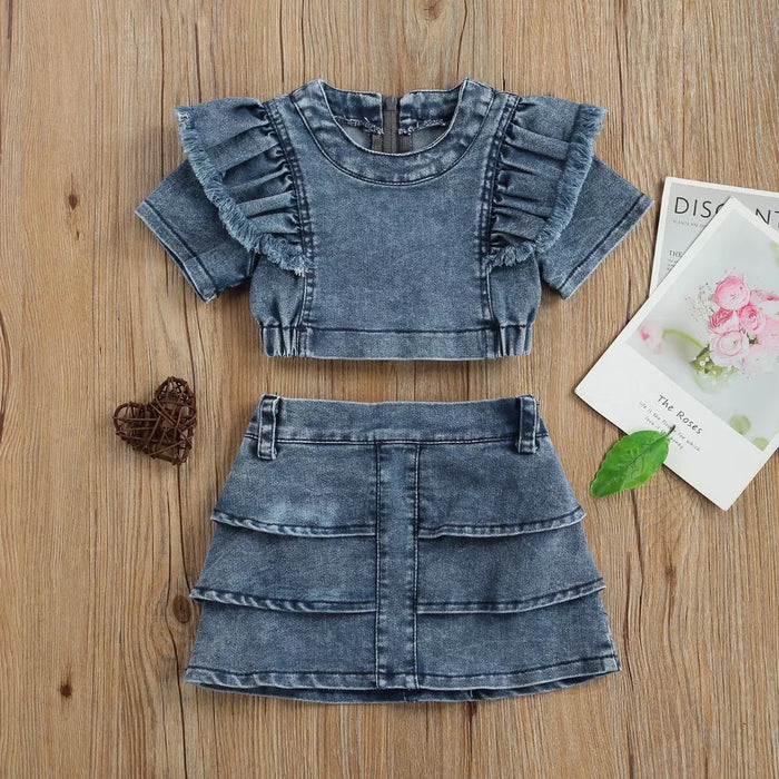 Wholesale Cotton Children's Denim Skirt Two-piece Set JDC-BC-JiaLJ002