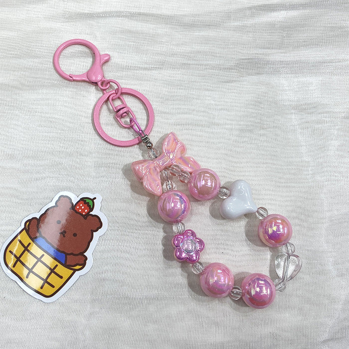 Wholesale White Metal Heart Beaded Keychain - Cute Bag Charm Decorative MOQ≥2