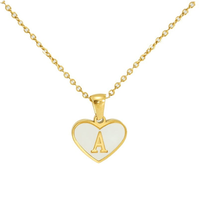 Wholesale 26-letter English letter element heart-shaped stainless steel necklace