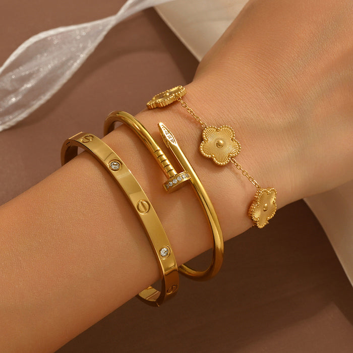 Wholesale Trendy Gold Tone Stainless Steel Bangle Bracelet Chic Jewelry Accessory