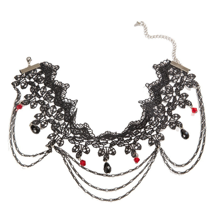 Wholesale Gothic Style Lace Tassel Choker Necklace with Acrylic Bead Pendant MOQ≥2