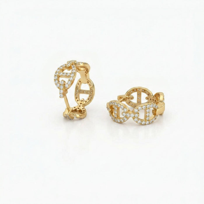 Wholesale Versatile Full-Diamond Sparkling Pig Nose Earrings with a High-End Feel,  Silver Needle Earrings,  Niche Design Zircon Crown Ear Studs