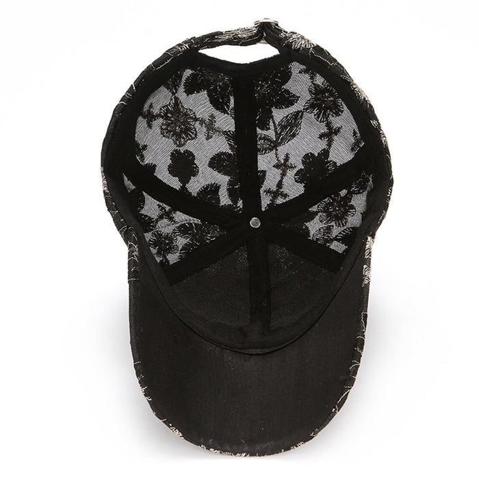 Wholesale Hat, mesh cap, breathable baseball cap, lace flower duckbill cap, fashionable and casual sunshade and sun protection cap