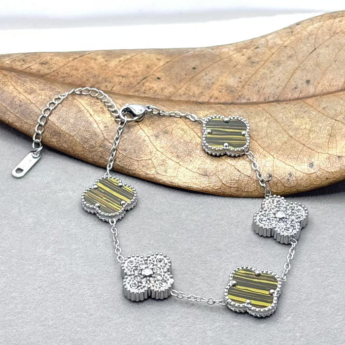 Wholesale Bracelet Lucky Flower Bracelet Steel Diamond Set Stainless Steel Five Flower Bracelet