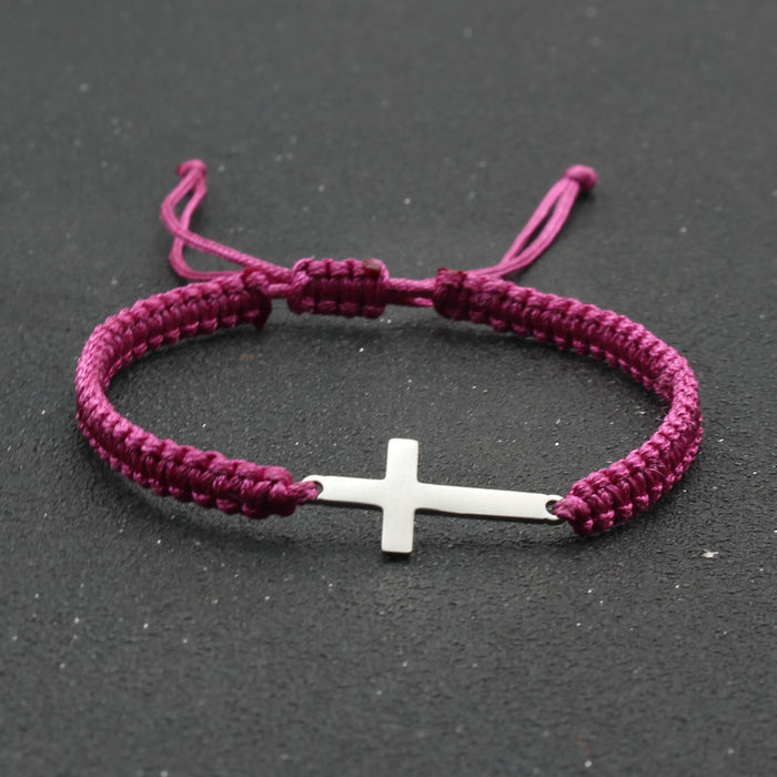 Wholesale Simple Stainless Steel Cross Bracelet Hand-woven Adjustable Red Rope Bracelet Couple Bracelet JDC-BT-SX014