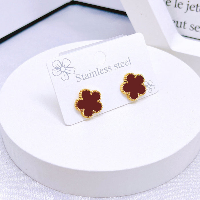 Wholesale Stainless Steel Five-Leaf Clover Bracelet Necklace Earring Set