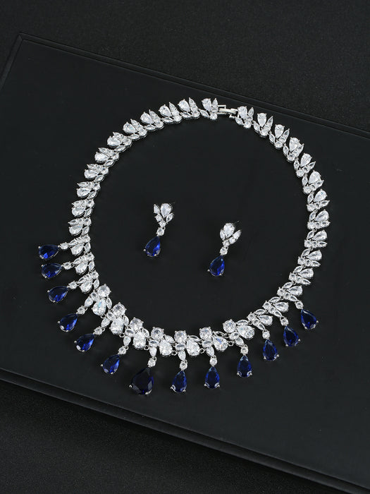 Wholesale Zircon Necklace Earrings suit Jewelry Full Diamond Water Drops Festival Wear