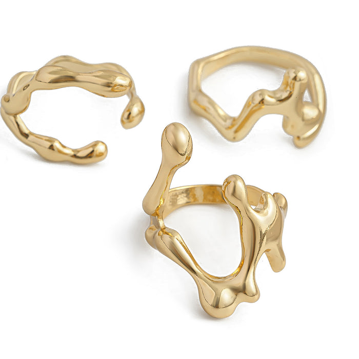 Wholesale Simple irregular lava opening smooth Ring set niche hollow arc design ring