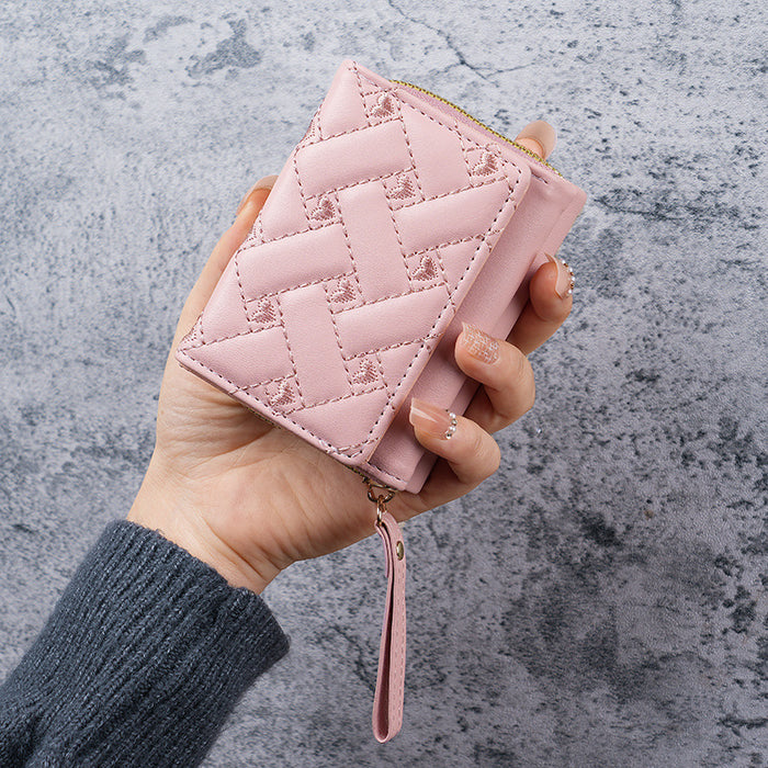 Wholesale PU Embroidered Love Short Wallet Women' s Card Holder Daily Matching Fashion Accessory MOQ≥3
