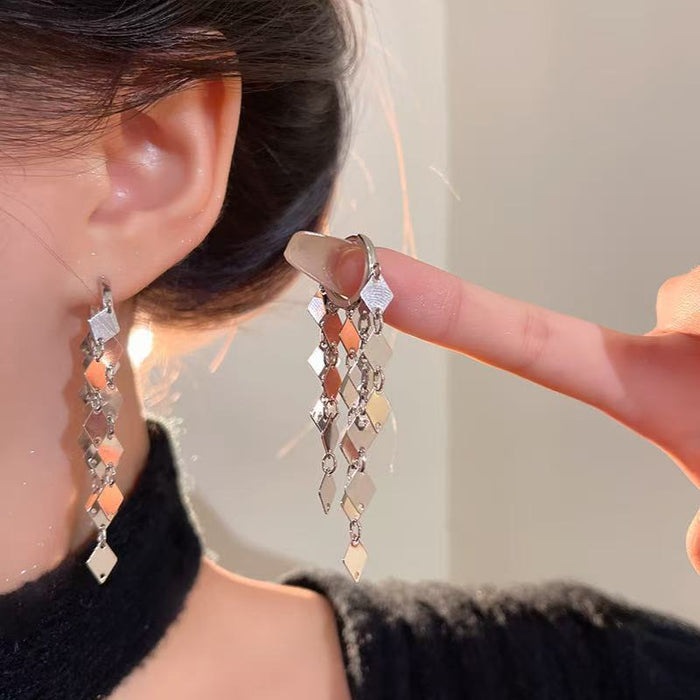 Wholesale High end geometric tassel earrings, niche, light luxury, ear buckle earrings, niche, exquisite