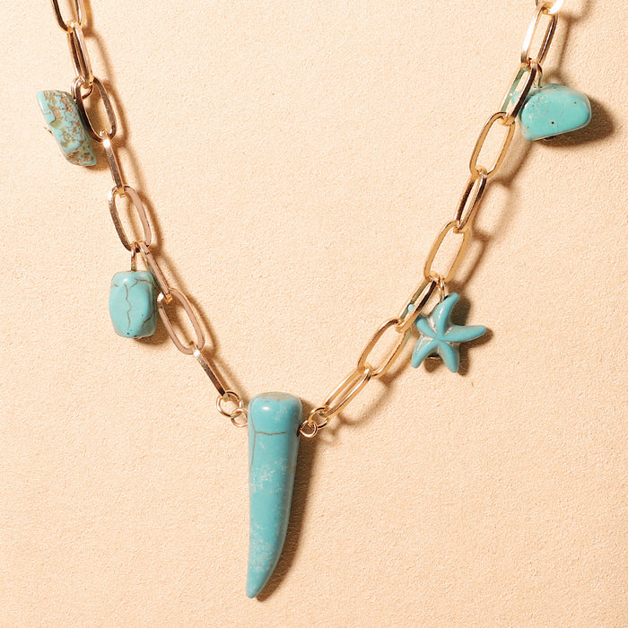 Wholesale cartoon fashion bohemian turquoise retro wolf tooth necklace