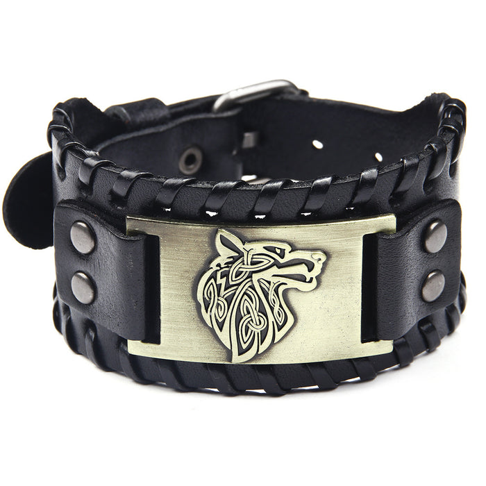 Wholesale Multi-layer Leather Wolf Head Men's Bracelet JDC-BT-FengH002