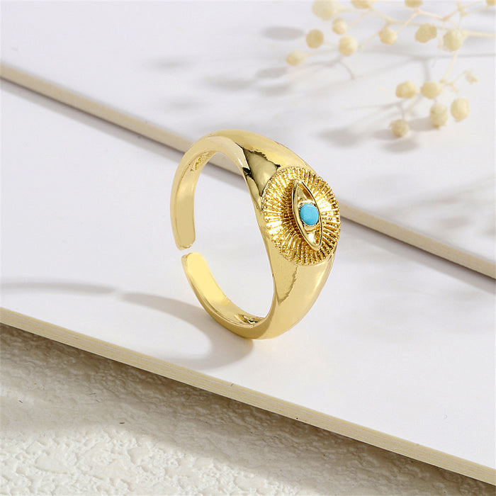 Wholesale Copper Plated 18K Gold Micro-Inlaid Zirconia Devil's Eye Ring JDC-RS-TianYi005