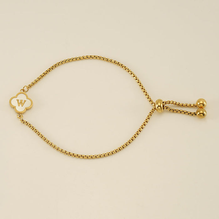 Wholesale Stainless Steel Seashell Four-Leaf Clover Letter Bracelet