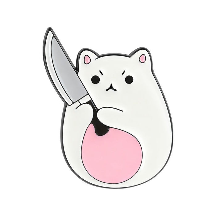 Wholesale Funny Cartoon Cat Duck Enamel Pin Set Knife Wielding Brooch Zinc Alloy Baking Finish Jewelry Accessory For Resale