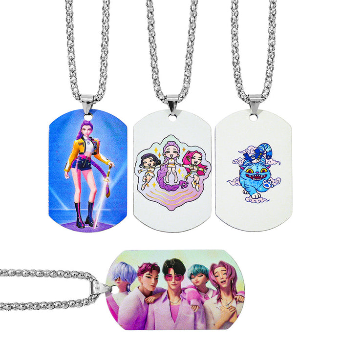 Wholesale K-pop Stainless Steel Metal Printed Pendant Necklace