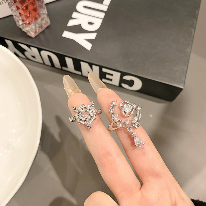 Wholesale Super Fairy Pink Diamond Tassel Ring Versatile Fashion Micro Inlaid Zircon Ring