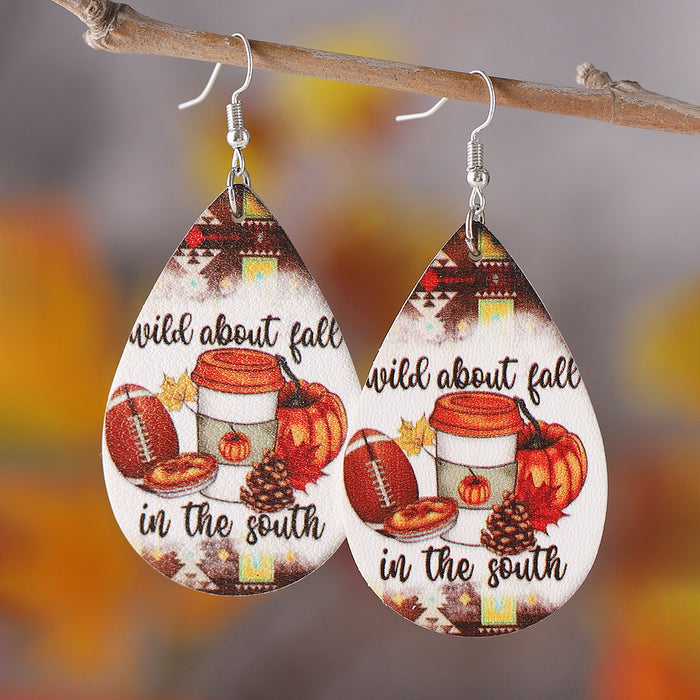 Wholesale Thanksgiving turkey pumpkin maple leaf water drop pu leather earrings