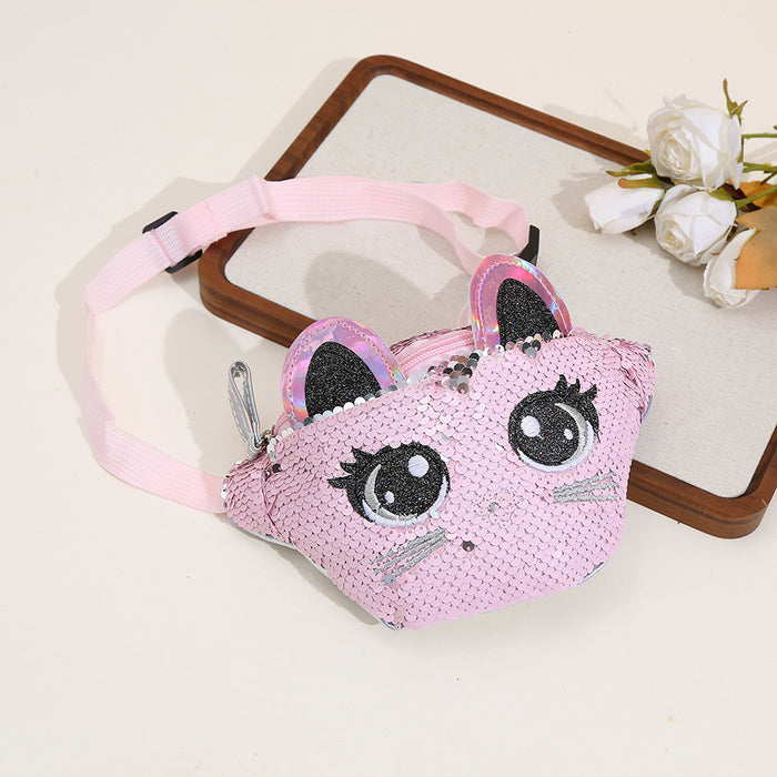 Wholesale Cat children's shoulder bag sequin pink crossbody