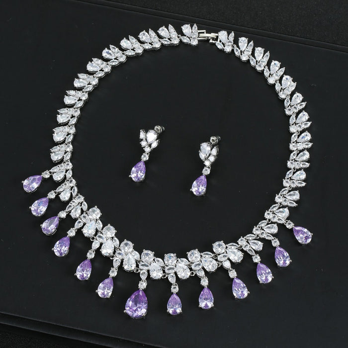 Wholesale Zircon Necklace Earrings suit Jewelry Full Diamond Water Drops Festival Wear