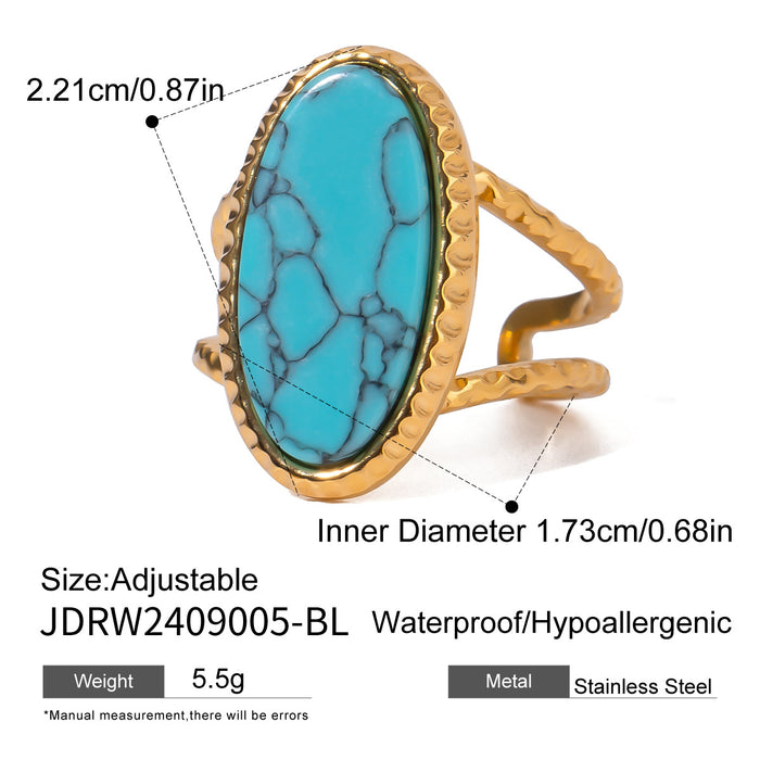 Wholesale Oval Blue Turquoise Tiger Eye Stone African Pine Adjustable Open Ring Women's Niche Premium
