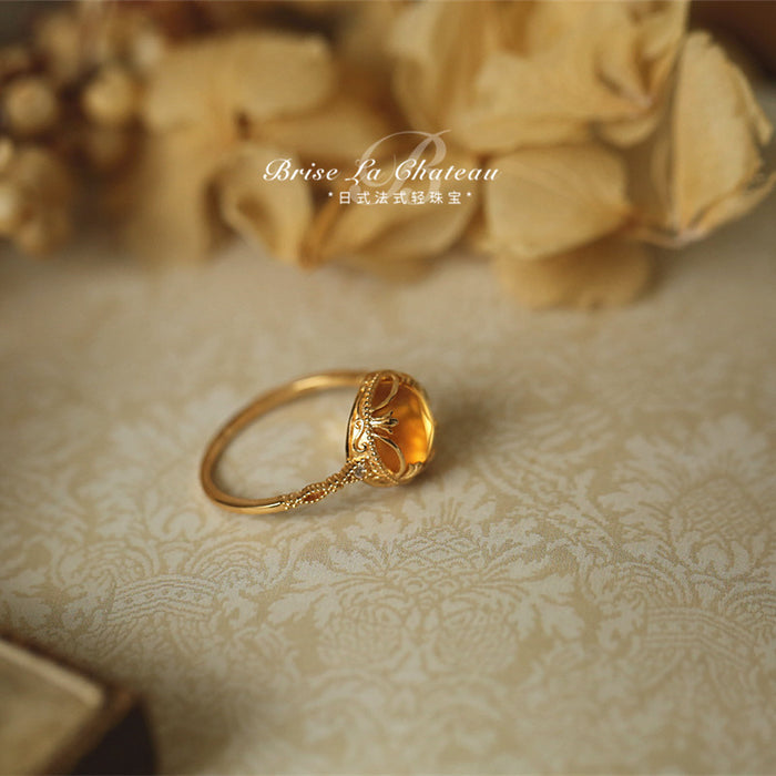 Wholesale Simple lace patterned yellow crystal light luxury versatile ring