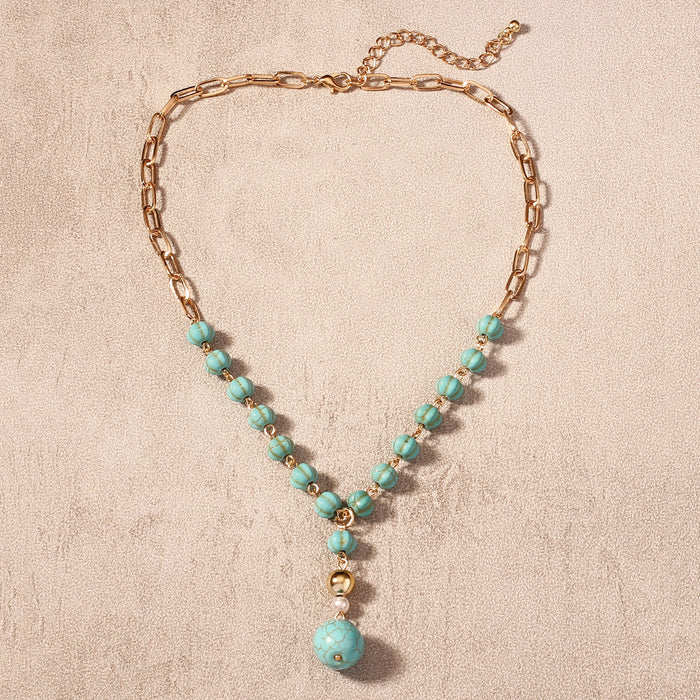 Wholesale ethnic style temperament retro turquoise pendant necklace beaded