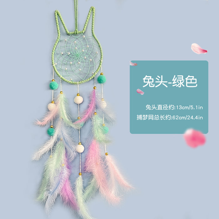Wholesale Cat Head Dreamcatcher Hanging Ornament Handmade Pink Feather Decor MOQ≥2